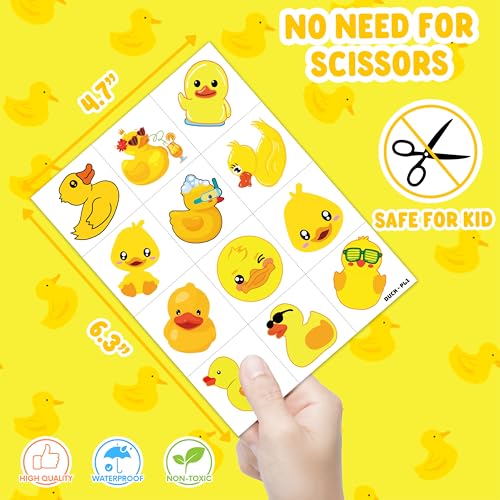 96 PCS Rubber Duck Pre-Cut Temporary Tattoos Themed Birthday Party Decorations Supplies Favors Decor Little Yellow Ducky Tattoo Stickers Gifts For Game Boys Girls Classroom School Prizes