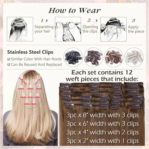 22iINCH Clip In Hair Extensions Real Human Hair, Remy Human Hair Extensions 12PCS Long Soft Natural Hair piece 14-28 Inch Straight Hair Extension for Women(180g-250g 1#(Jet Black)