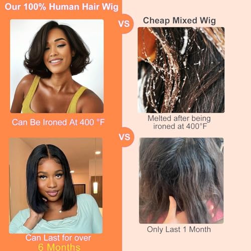 Ombre Bob Wig Human Hair 4/27 Highlight Honey Blonde Lace Front Bob Wigs Human Hair 180% Density Glueless Wigs Human Hair Pre Plucked Pre Cut 4x4 HD Lace Front Wigs Human Hair for Black Women 12 inch