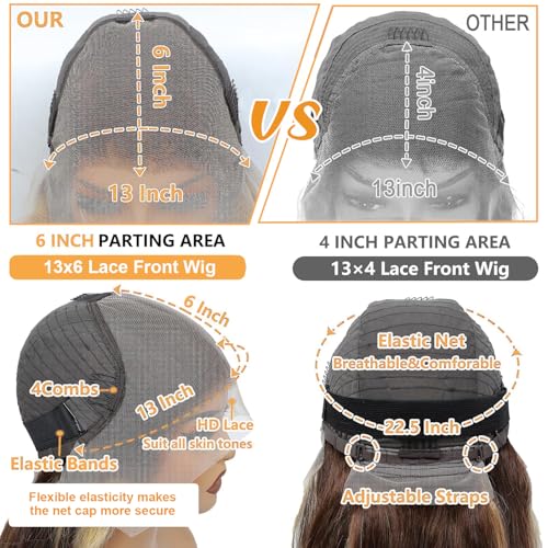 28 Inch Highlight Ombre Lace Front Wigs Human Hair 13x6 Body Wave Frontal Wigs Pre Plucked With Baby Hair 180% Density 4/27 Colored Honey Blonde Wig Human Hair for Women