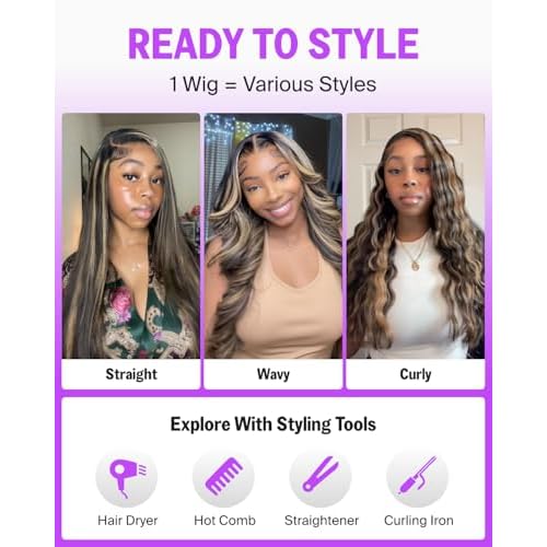 Ombre Body Wave HD Lace Front Wigs Human Hair Glueless Wear and Go 13x4 Frontal Wigs Human Hair Highlight Balayage Body Wave Wig Pre Plucked Pre Bleached Wig 200% Density 24 Inch 1B/27