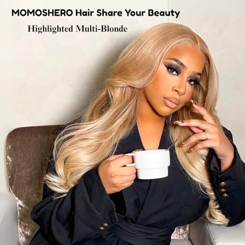 F27/613 Blonde Highlight Human Hair Bundles Body Wave, 13A Soft Honey Blonde Body Wave 3 Bundle Healthy 100% Virgin Hair #27/613 Highlight Mix Colored Wavy Weave for Women 3pcs 14 16 18 Inch