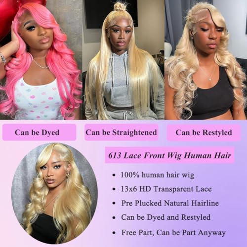 613 Lace Front Wig Human Hair 200 Density Blonde Wig Human Hair 13x6 613 Body Wave HD Lace Frontal Wigs Human Hair Pre Plucked 613 Wig for Women 32 Inch