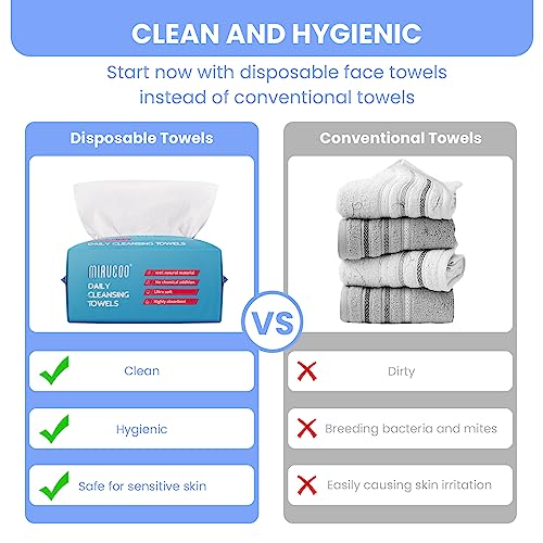 100 Sheet Daily Cleansing Towels Ultra Soft Dry Wipes for Sensitive Skin Disposable Facial Washcloths 100% Organic Viscose (Pack of 3)