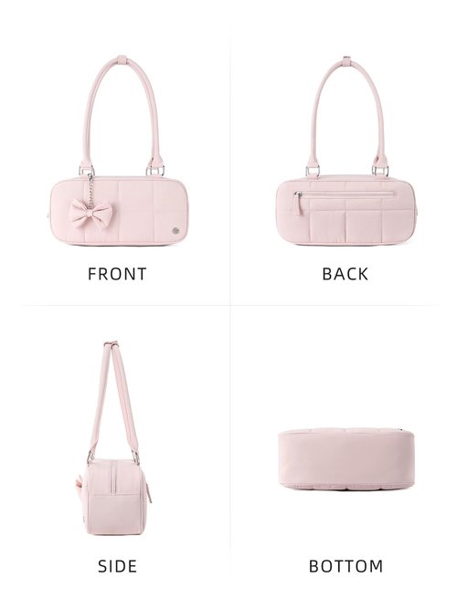 WESTBRONCO Puffer Shoulder Bag for Women Quilted Handbags, Puffy Cosmetic Makeup Bag Organizer with Cute Ornament