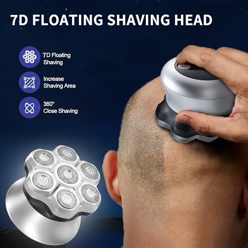 Bald Head Shavers for Men,Magnetic 7D Rotary Electric Shaver Bald Head,Cordless USB-C Rechargeable Face Beard Razors,IPX6 Waterproof Wet/Dry Shaving with LED Display