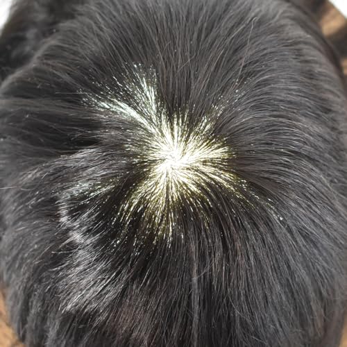 LYRICAL HAIR Toupee for Men Hairpiece Replacement System Male Prosthesis Full Poly Thin Soft Human Hair Piece for Men 8X10 Injected PU Durable Skin Mens Wig #1 Jet Black Color