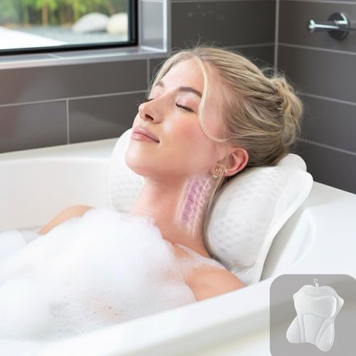 Bath Pillow, Luxury Bathtub Pillow, Extra Soft Bath Pillows for Tub Back Neck and Head Support, Non-Slip Suction, Spa Gifts for Women, 4D Air Mesh Cushion