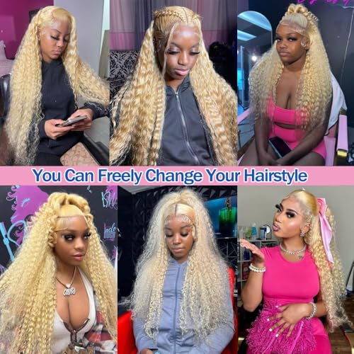 30 Inch 613 13x6 Lace Front Wigs Human Hair Deep Wave Blonde Wig Human Hair 13x6 HD Lace Frontal Wigs for Black Women 180% Density Deep Curly Glueless Wig Pre Plucked with Baby Hair
