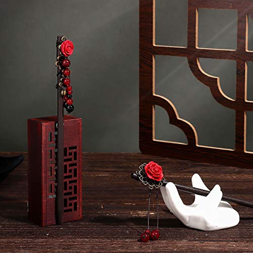 WILLBOND 2 Pieces Chinese Wooden Hair Sticks Retro Wooden Hairpins Japanese Classic Hair Chopsticks Handmade Flower Accessories for Women(Classic Style)