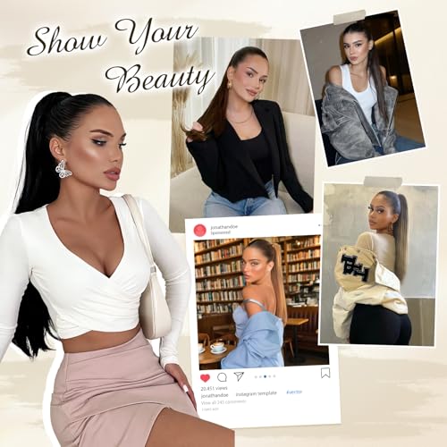 FESHFEN Claw Ponytail Extensions - Long Straight Ponytails for Women Hairpieces Synthetic Hair Pony Tails Extension Clip in Hairpiece, 25 inch Honey Blonde Mixed Light Brown