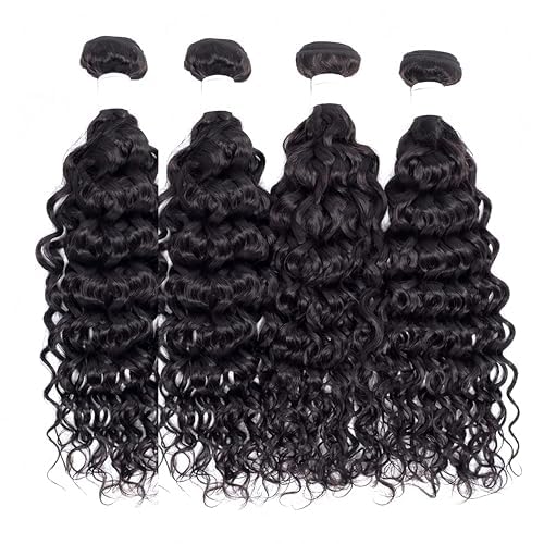 Foruiya Water Wave 4Bundles(50g/bundle) with 4X4 Lace Closure Curly Wave Human Hair Bundles with Lace Closure Brazilian Wet and Wavy Bundles with Closure (12/12/12/12+12" Closure)