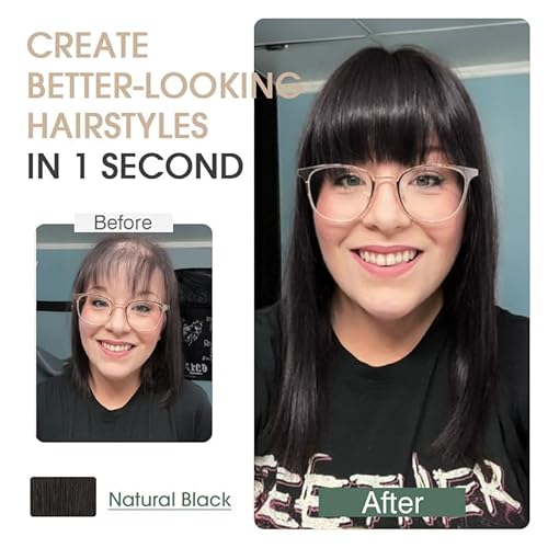 S-noilite Hair Toppers for Women Real Human Hair, 100% Real Human Hair Toppers with Bangs for Women with Thin Hair,2.25"*6" Lace Silk Base 14 inch Natural Black