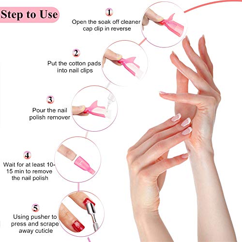 Nail Polish Gel Remover Tools Kit, Soak Off Cap Clip 10pcs, Dispenser Bottle, 600PCS Cotton Pads Handle Brushes Finger Separators(Black-Set)