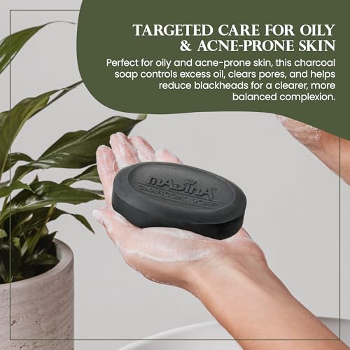 Madina Activated Charcoal Soap Bar ? Deep Cleansing, Detoxifying, Oil Control, Acne, 100% Vegetable-Based, Halal, Gentle Face & Body Cleanser, 6 Pack (3.5 oz Each)