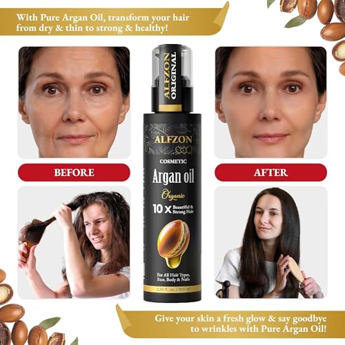 ?????????????? Moroccan Argan Oil 100% Pure USDA Organic Hair Treatment, Cold Pressed For Dry, Damaged, Curly & Frizzy Hair, Skin, Face, Body & Beard Natural Anti Aging for Women & Men, Large 3.38 oz