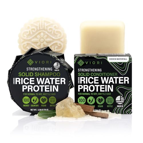 Viori Hidden Waterfall Shampoo and Conditioner Bar Set Made with Rice Water - Handcrafted Sulfate Free Shampoo and Conditioner