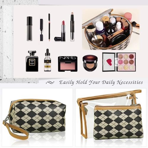 Makeup Bag 4 Pcs Waterproof Cosmetic Bag Set Portable Travel Cosmetic Bag Multifunction Organizer Storage Bag Toiletry Bag forWomen and Girls (BROWN)