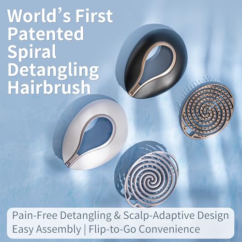 Uffy Spiral Shine Detangling Hair Brush for Wet & Dry Hair, Shower Detangler, Travel Brush ? Anti-Frizz Bristles, Tangle-Free, Reduces Breakage, Ergonomic Handle, Obsidian Black