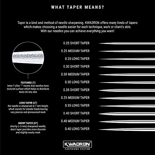 Kwadron Cartridge Tattoo Needles Cartridges, Box of 20, Tight Liners Long Taper - 3 Tight Liner Long Taper - 30/3RLLT