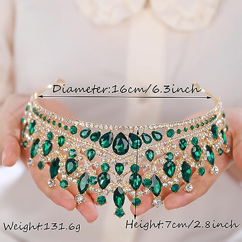 Women Girls Green Crystal Rhinestone Wedding Headband Royal Queen Crystal Headpiece Vintage Baroque Queen Teardrop Rhinestone Headband Favors Decorations and Accessories