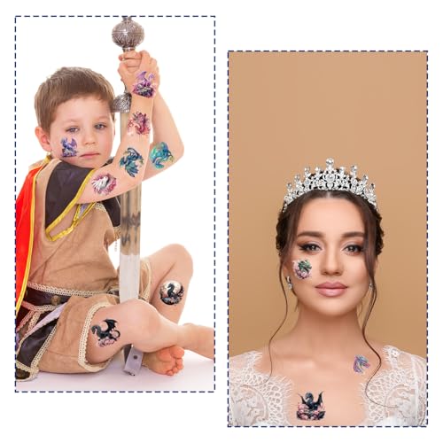 Gameza Dragon Temporary Tattoos Stickers - 200+ Dragon Birthday Party Decorations Favors Supplies Cool Animals Tattoo Stickers Gifts for Kids Adults Unique Party Decor Classroom Prizes Rewards