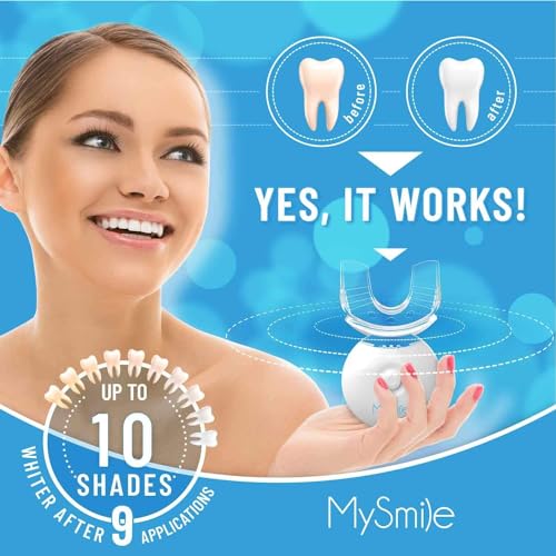 MySmile Teeth Whitening Kit with LED Light, 10 Min Non-Sensitive Fast Teeth Whitener with 3 Carbamide Peroxide Whitening Gel, Helps to Remove Stains from Coffee, Smoking, Wines, Soda, Food