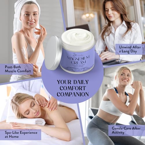 Magnesium Cream for Sleep - Topical Magnesium for Women, Muscle Relaxation, Calm, Moisturizing with Coconut Oil, Shea Butter & Hyaluronic Acid, 4.23 OZ, Safe for Kids (4.23 Ounce, Lavender)