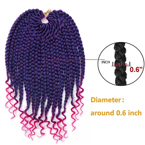 6 Packs Crochet Box Braids Curly Ends 10 Inch Crochet Hair for Kids Bohemian Bob Box Braids Crochet Hair for Black Women (10 Inch, T1B/Purple/Pink)