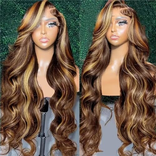 Highlight 360 Lace Front Wigs Human Hair Pre Cut Pre Bleached Pre Plucked Body Wave 360 Full Lace Wigs Human Hair 22Inch for Black Women 180% Density HD Lace Front Wigs Human Hair