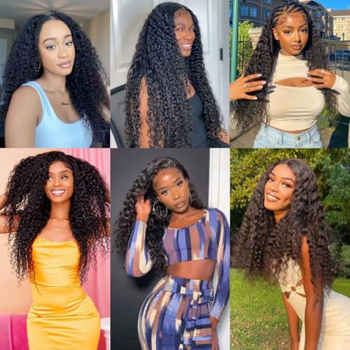 Brazilian Virgin Human Hair Water Wave Bundles with 4x4 Lace Closure (22 24 26+20, Free Part) Burmese Curly Human Hair Bundles with Closure Natural Color