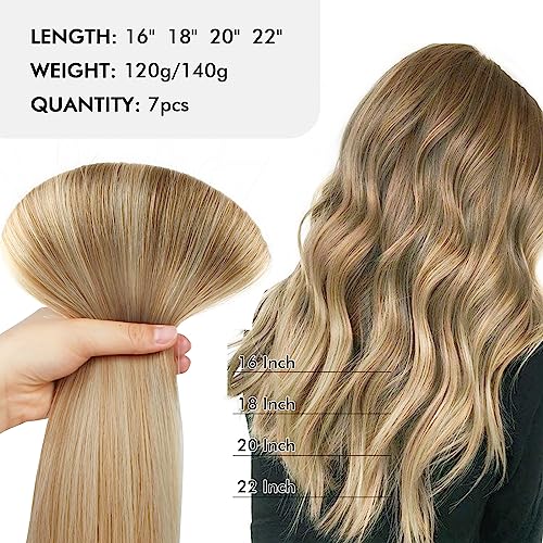 Sixstarhair Remy Hair Extensions Clip in Human Hair Balayage Hair Clip Extensions Balayage Ash Brown Fading to Dirty Blonde and Ash Blonde 140g Full Pack [B8-18-60# 20inch]