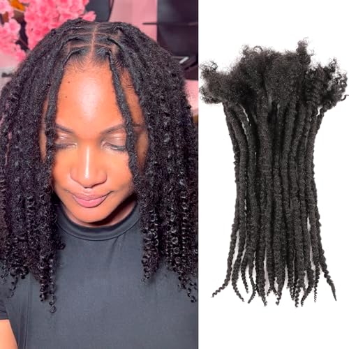 Orientfashion 8inch Textured loc Extensions Human Hair Curly Ends 0.8cm Thickness Full Hand-made Permanent Dreadlock Extensions Human Hair for Women/Men(8inch 70strands, 0.8cm Natural black)