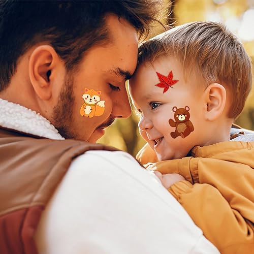 240 Pcs Autumn Temporary Tattoos for Kids, Thanksgiving Bulk Waterproof Safety Tattoos Stickers, Best Choice for Fall Goody Bag Stuffers, 60 Different Designs maple leaves pumpkins scarecrows turkeys