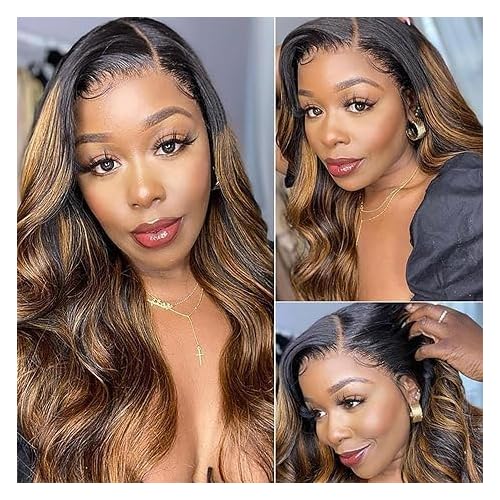 CHUDI Highlight Ombre Lace Front Wig Human Hair 210% Density Colored 13x4 HD Transparent Lace Frontal Wigs Glueless Body Wave Wigs Pre Plucked With Baby Hair FB30 Light Brown Balayage Wig 26Inch