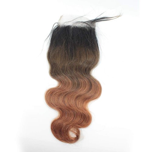 Forawme 14 Inch Free Part 4X4 Top Closure Pre Plucked 1B/4/30 Ombre Body Wave Human Hair Lace Closure With Natural HairlineSoft Braziian Virgin Hair Pieces