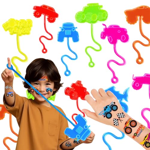 48PCS Monster Truck Party Favors - 24PCS Temporary Tattoos & 24PCS Stick Hands Party - Perfect Birthday Party Supplies, Goodie Bag Stuffers, Treasure Box Toys, Classroom Prizes, and Student Gifts