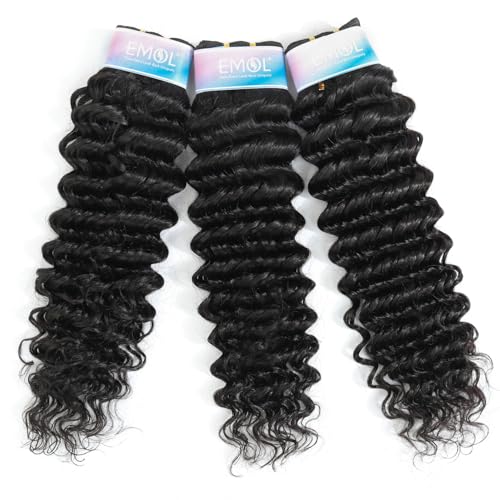 Deep Wave Bundles, Curly Bundles Human Hair, 20 20 20 Inch, Wet and Wavy, Natural Black, Soft, 285g-300g, Brazilian Hair