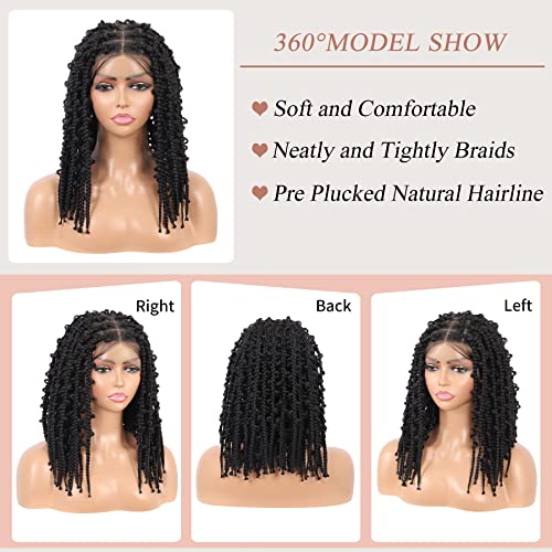Lexqui 14" Short Knotless Braided Wigs for Women Box Braid Wig Full Double Lace Butterfly Bob Braided Lace Wigs with Baby Hair Synthetic Hair Braid Lace Front Wig Natural Black
