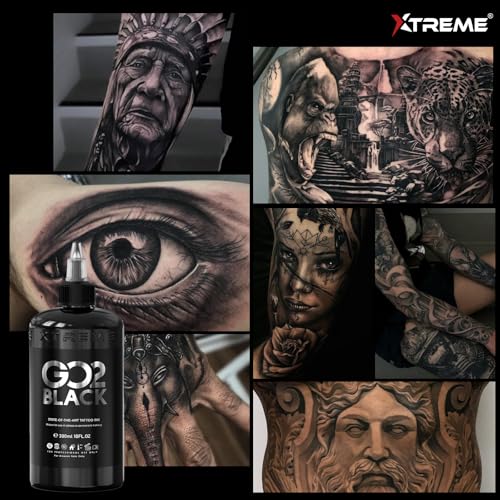 Xtreme GO2 Black Tattoo Ink for Bold Fillings, Long Lasting Vivid Color, Highly Concentrated, Smooth Application, Vegan Tattoo Ink (10 oz)