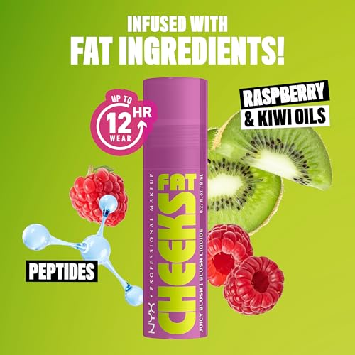 NYX PROFESSIONAL MAKEUP Fat Cheeks Liquid Blush, Buildable, Dewy Blush with Long-Lasting 12HR Wear - Blueberry Burst (Cool Purple)