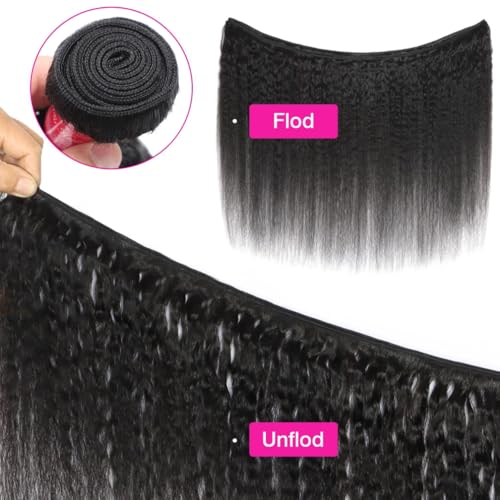 Borchan Kinky Straight Bundles 20 22 24 26 Inches 100% Unprocessed Brazilian Virgin Hair Weft Yaki Straight Human Hair Bundles Sew in Human Hair Weave Natural Black for Women