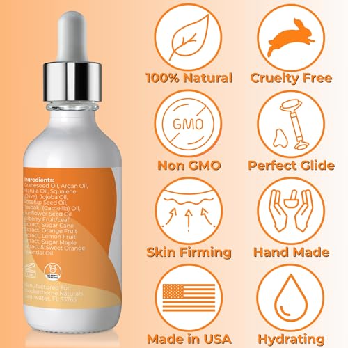 Brookethorne Naturals Gua Sha Oil for Face | Radiant Renewal Facial Oil for Gua Sha Massage & Dermaplaning | 100% Natural Hydrating Face Oil with Jojoba, Rosehip, Argan Oil & AHAs to Firm & Restore
