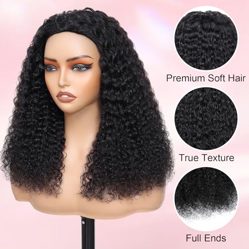 Half Wig Curly Human Hair 200% Density 3 In 1 Drawstring Seamless Clip Ins Flip Over Half Wigs for Black Women 20 Inch Kinky Curly Drawstring Headband Human Hair Wig Beginner Friendly
