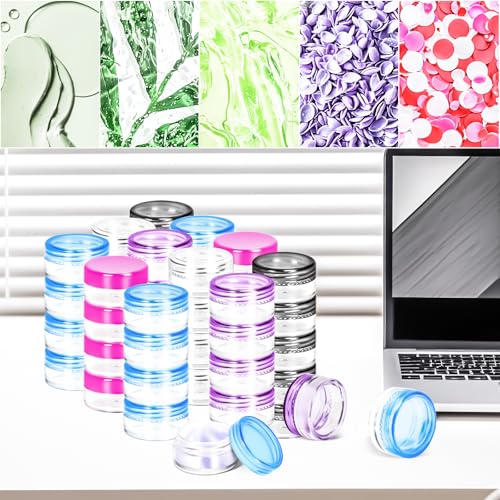MotBach 100 Pack 3g 5g Plastic Jars Round Clear Cosmetic Containers with Lids, 3ml 5ml Travel Size Containers Sample Jars with Spatulas for Makeup Cosmetic Travel Lotion Cream Salve Balm Powder Sample