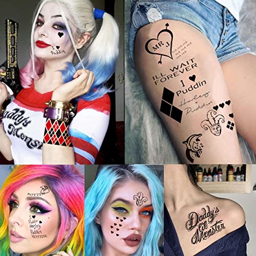 5 Sheets HQ Joker Tattoo Stickers For Women Men Adults, Halloween Temporary Tattoos Face Makeup Kit Set, Zombie Halloween Costume ave Party Accessories, Prison Prisoner Inmate Fake Tattoos