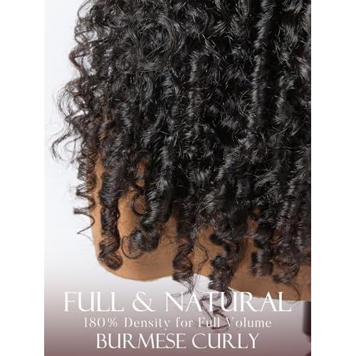 ASHINE Half Wig Human Hair Burmese Curly 180% Density Wear and Go Glueless Wig for Women Flip Over Natural Black 22 Inch with Clips and Drawstring