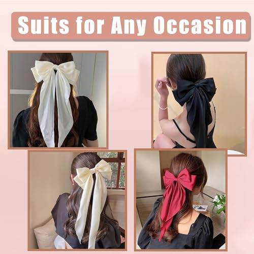 Hair Bows 4 PCS Ribbon Bow for Women, Ribbons, Oversized Long-tail Cute Aesthetic Accessories, Large Barrettes Girls£¨Wine red off white black white£©