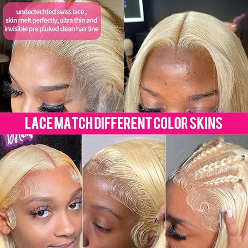 Lace Front Wigs Human Hair 13x6 Body Wave Brazilian Human Hair 200 Density Blonde Wigs Pre Plucked (613 Blonde, 30inch)