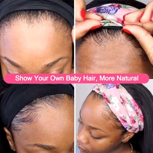 haha Water Wave Headband Wig Human Hair Curly Headband Wigs None Lace Front Wig Wet and Wavy Brazilian Virgin Human Hair Glueless Wig Easy to Wear Half Wig 150% Density 20 Inch 150% Density